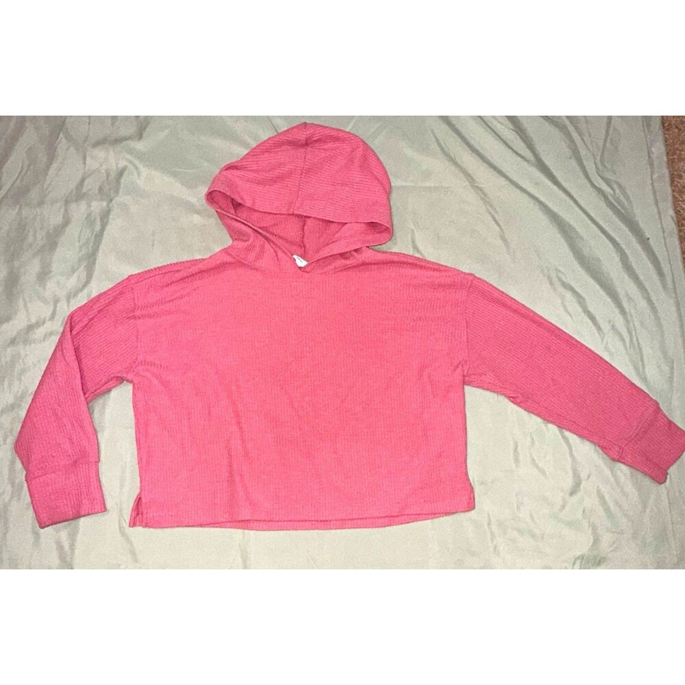 Old Navy Girls Pink Pullover Crop Hoodie Solid Knit Long Sleeve Size M